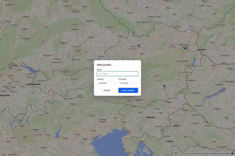Location dialog for adding a point on the map
